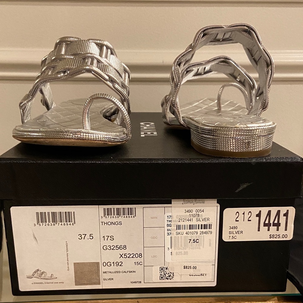 CHANEL Silver Calfskin Quilted Slip In Sandals 7.5 - Picture 3 of 16